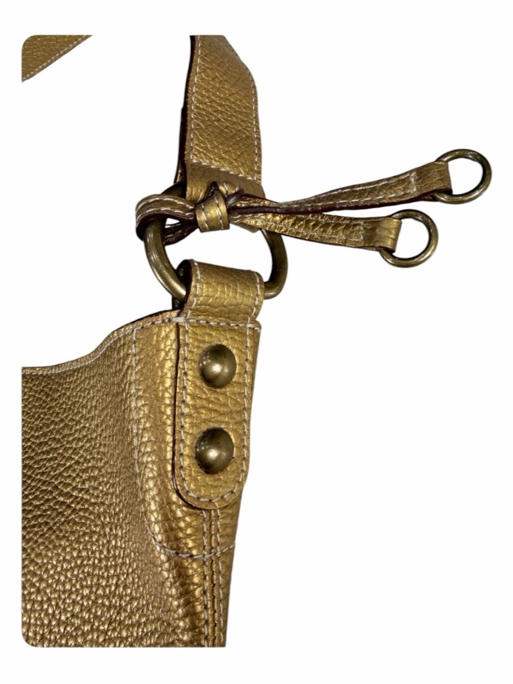 Gold Leather Hobo Shoulder Bag With Brass Accents - Picture 4 of 7